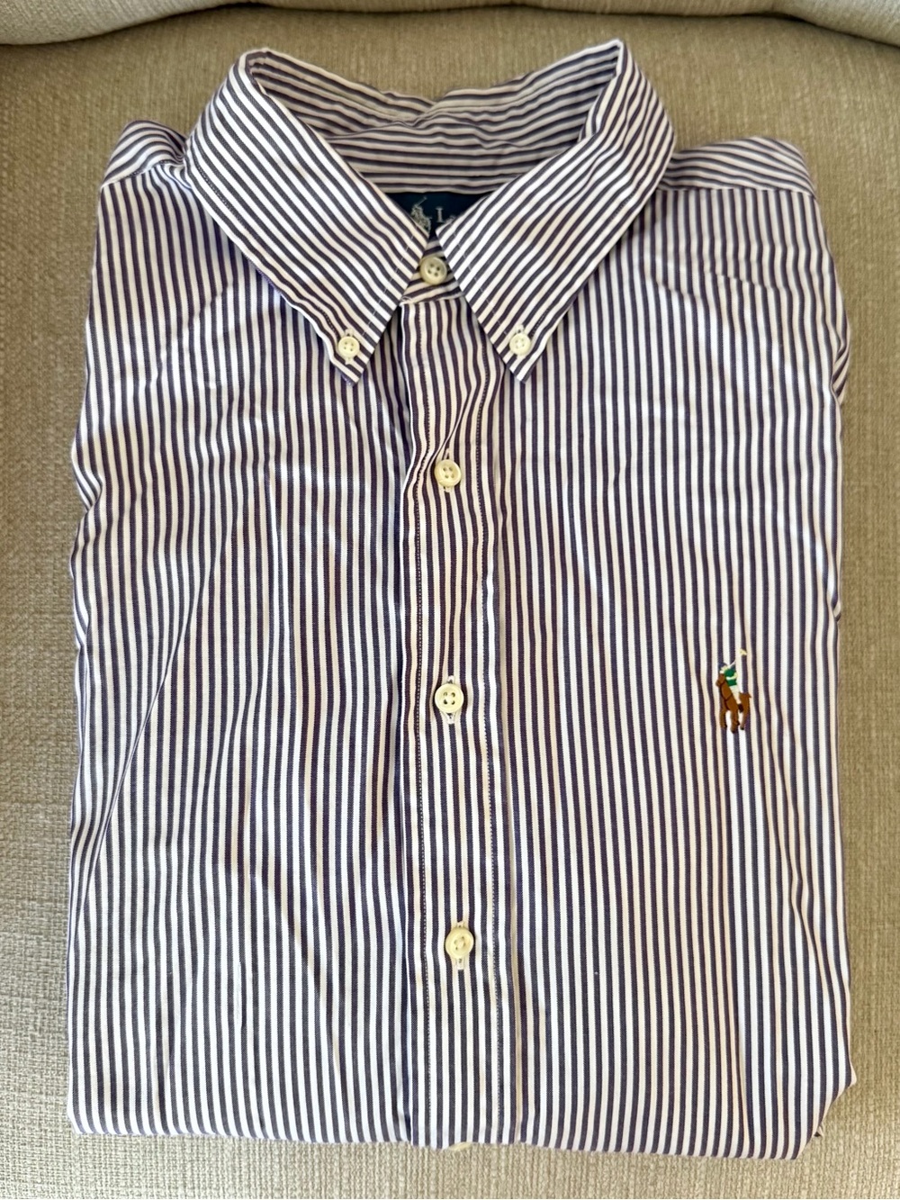 Ralph Lauren Purple and White Striped Button-Down Shirt